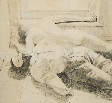David Shaw (1952-1989), 'L'homme et Les Pantin-Inert', signed and limited edition XV/XVI, lithograph, 44 x 48cm
